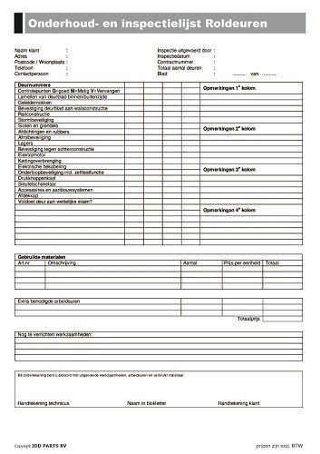 Inspectielijsten roldeuren