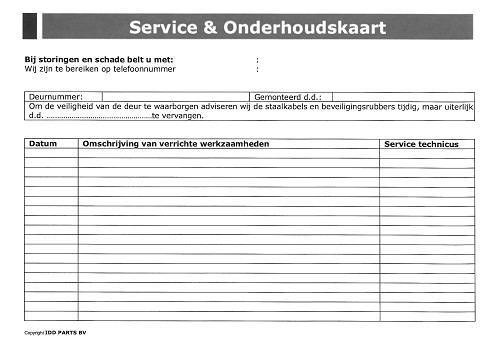 [6080003] Service  and maintenance card